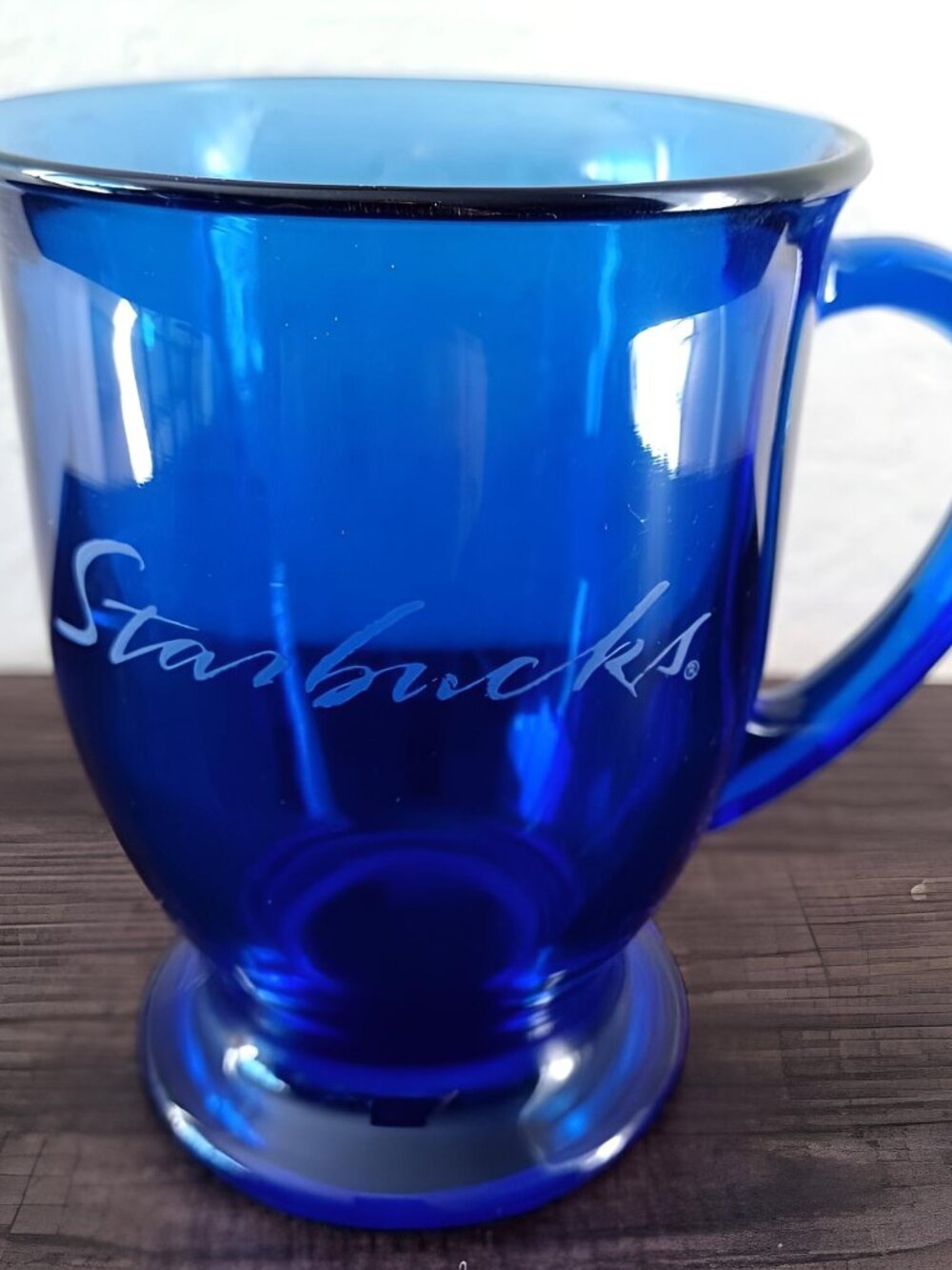 Starbucks Vintage Cobalt Blue Pedestal Mug Anchor Hocking 16oz